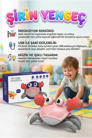Kaçan Yengeç Macera Başlasın İndüksiyon Sensörlü Müzikli Işıklı Şarjlı Eğitici Oyuncak Hayvan Hayvan Figürü