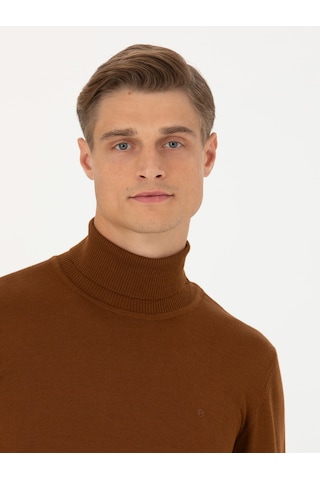 Cacharel Kahverengi Slim Fit Balıkçı Yaka Basic Triko Kazak