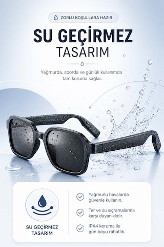 Akıllı Güneş Gözlüğü Yapay Zeka Sesli Asistan Uv400 Koruma Su Geçirmez Siyah