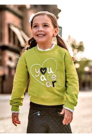 Mayoral Kız Çocuk Yeşil İşlemeli Sweatshirt 04479 Yeşil
