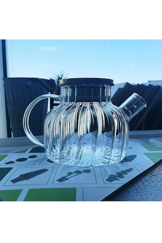 Çelik Kapaklı Borosilikat Dilimli Model Süzgeçli Cam Demlik Bitki Çayları 1000 Ml Royaleks-cm-2001 Asorti