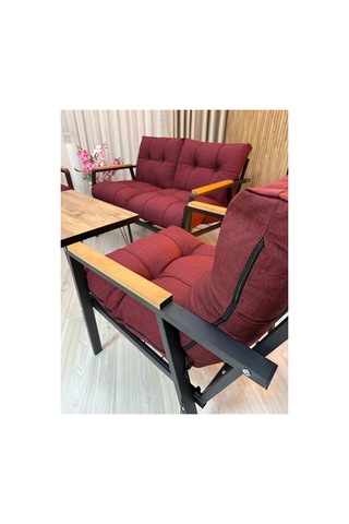 Houseart Menekşe Balkon, Bahçe,teras,cafe - Salon - Metal Kanepe Koltuk Takımı - 2 1 1 Sehpa Bordo