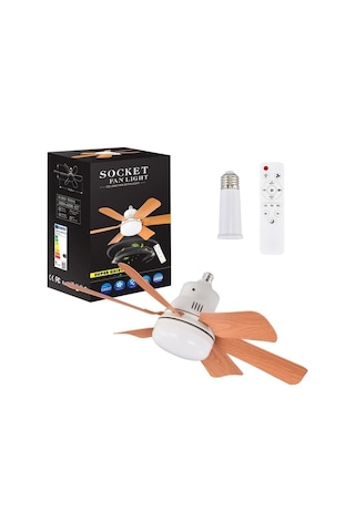 Xuweiwei 1 Adet Ahşap Tahıl Desenli Abs Kanatlı Led Akıllı Tavan Vantilatörü Uzaktan Kumandalı E26 E27 Tabanlı 5 Kanat Soğuk Sıcak Işık Modları