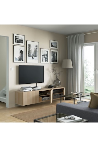 Tv Sehpası, Ağartılmış Meşe Görünümlü, 180x42x38 Cm, Lappvıken Meşe