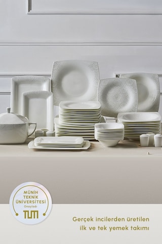 Karaca  Fine Pearl Helen 62 Parça 12 Kişilik İnci Kare Yemek Takımı
