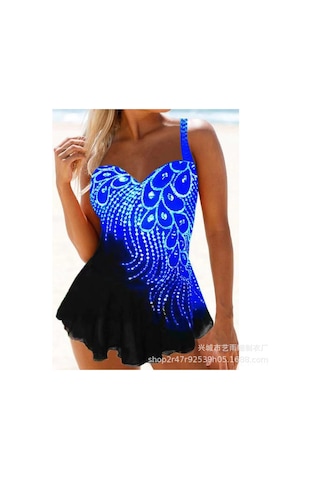 Geeroyoo 2021 Yaz Modası Büyük Beden Bikini Seti, Asimetrik Etekli, Mavi Renk, Dayanıklı Ve Hafif Yapı Diğer