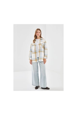 LC Waikiki Lcw Modest Açık Mavi Ekoseli Ekose Oversize Kadın Gömlek Tunik
