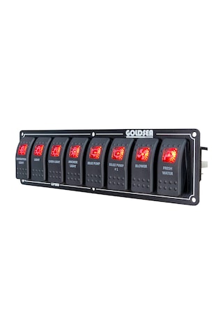 Goldsea Slim Switch Panel 8 Anahtar Sembollü Kırmızı Led 12/24V Kırmızı