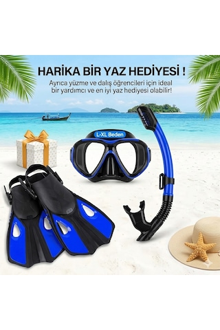 Hpytech Ayarlanabilir Şnorkel Seti Dalış Maskesi Palet Ve Kuru Şnorkel Takımı Yetişkin Deniz Havuz Seti L-xl Mavi - Siyah