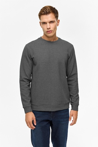 Süvari Bol Kesim O Yaka Melanj Desenli Waffle Sweatshirt Antrasit S08