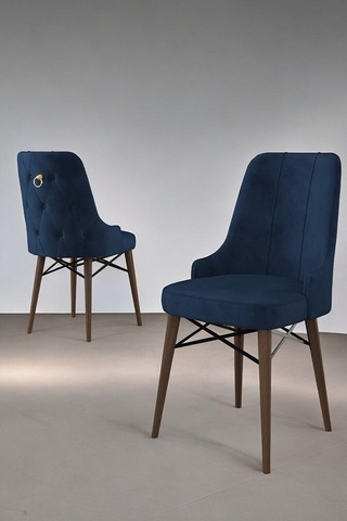 Zümra Serisi, Meşe Desen 80x132 Açılabilir Mdf Mutfak Masası Takımı 6 Adet Sandalye, Lacivert