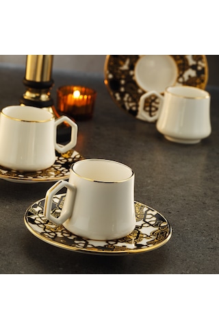 Sandro Moreno 1453 Burçlar Geometrik Gold 12 Parça 6 Kişilik Kahve Fincan Takımı 90 Ml Renkli