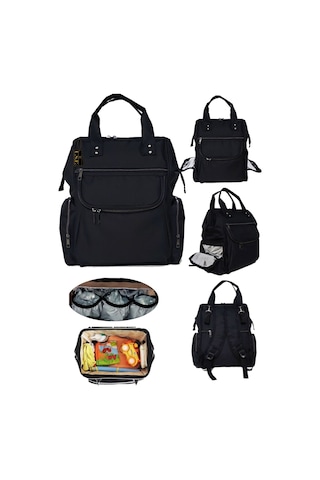 Bebek Bakım Çantası Organizatör Fonksiyonel Lüx Anne Bebek Bakım Sırt Çantası Mrs Silver Siyah