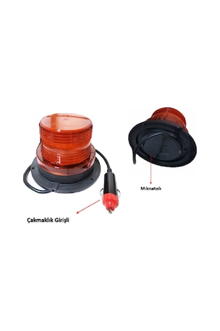 Tepe Lambası Flaş Etkili Çakmaklık Girişli Mıknatıslı 12-24v.