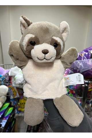 Peluş 25 Cm El Kuklası Kahverengi Rakun Kukla Çok Renkli