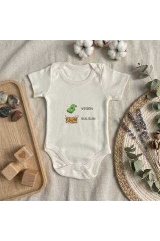 Babysena Para Veren Altın Bulsun Hediyelik Kız & Erkek Bebek Body / Zıbın Bej - Beyaz