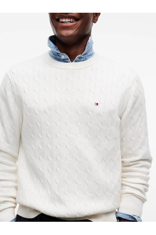 Tommy Hilfiger Erkek Classic Cable Crew Kazak Beyaz
