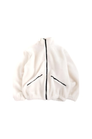 Kadın Oversize Peluş, Polar, Fermuarlı, Teddy Dik Yaka, Sıcak Tutucu Yumuşak Kışlık Ceket Beyaz