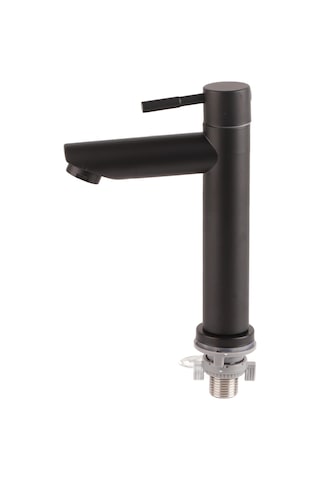 Tenfowee Siyah Banyo Lavabo Kraanı - Sus304 Paslanmaz Çelik - Tek Soğuk Su - G1/2 Erkek Dişli - Pıhtıksız Su Akışı - Ev, Mutfak, Balkon Uygun Siyah