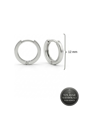 925 Ayar Gümüş Rodyum Kaplama Yuvarlak Unisex Halka Küpe - Çift 2x12mm Rze10294