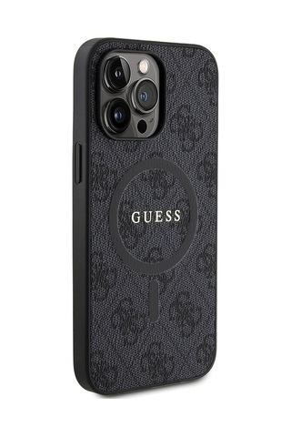 Apple Uyumlu iPhone 14 Pro Max Kılıf Guess Lisanslı Magsafe Özellikli 4g Desenli Yazı Logolu Kapak Siyah