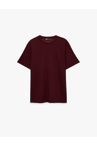 Koton Regular Fit Kısa Kollu Bisiklet Yaka Viskon Karışımlı Basic Tişört Bordo 6sam10483mk