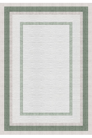 Çerçeve Desenli Dekoratif Kaymaz Taban Yıkanabilir Salon Halısı Yeşil