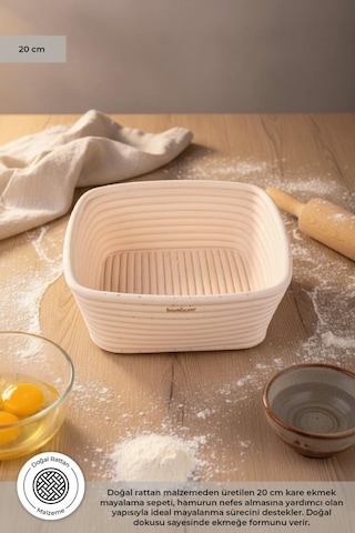 Bambum Puder - Ekmek Mayalama Sepeti Kare 20 Cm Ahşap