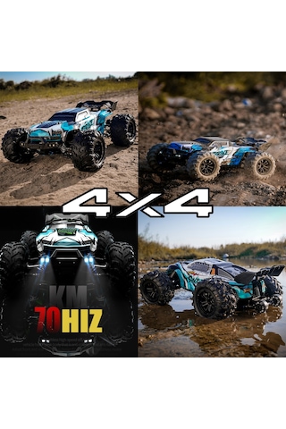 Profesyonel Rc Uzaktan Kumandalı Araba 4wd 1:16 Metal İç Aksam 70km/h Şarjlı 4x4 Model Araç - Mavi