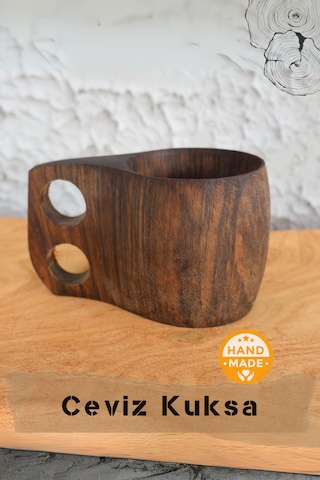 Asaf Atelier El Yapımı Ceviz Ağacı Ahşap Kupa - Kuksa
