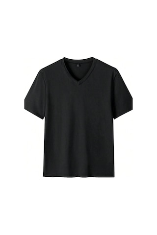 Tarz Cool Erkek Pamuk V Yaka Slim Fit Dar Kesim Tişört Siyah L