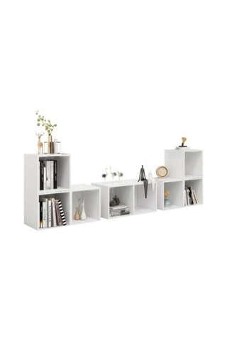 Tdesıgno Gülan Kitaplıklı Televizyon Sehpası - Ünitesi -kitaplık-beyaz 180 Cm 8 Raflı Beyaz