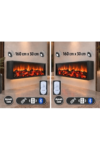 Dekoratif Elektrikli Bluetoothlu Yapay Şömine 160x30x15