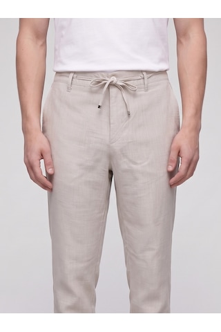 Plus Scorpion Erkek Yazlık Bağcıklı Kumaş Pantolon Slim Fit Rahat Kesim Günlük Pantolon Bej