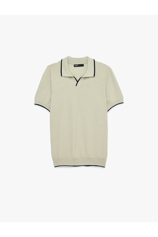Koton Regular Fit Pamuklu Çizgi Detaylı Polo Yaka Kısa Kollu Triko Tişört Bej 6sam70044ht Ekru
