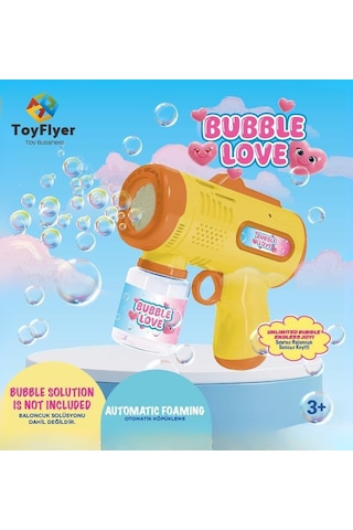 Otomatik Baloncuk Makinesi Pilli Köpük Tabancası - 2026 Model Sızdırmaz Tasarım Bubble Gun - Çocuk Doğum Günü Hediyesi Sarı 01