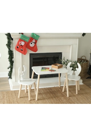 The White Deer 1 Masa + 2 Sandalye (Çocuklar için Yaz-Sil Montessori Aktivite ve Etkinlik Masa Sandalye Takımı)