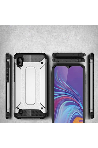 Noktaks - Galaxy Uyumlu A10 Uyumlu - Kılıf Çift Katman Zırh Tank Crash Military Kapak - Rose Gold - T7953 Rose Gold