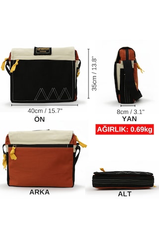 Cappadocia Vintage 4009 Omuz Postacı Siyah Krem 15.6 Laptop Çanta Siyah - Altın