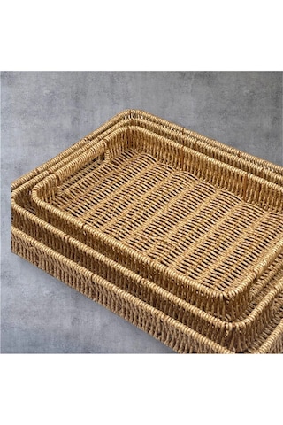 Sadece Orta Boy Dikdörtgen Hasır Tepsi Servis Sunum Tepsisi