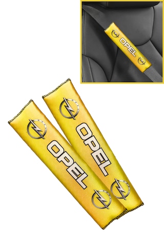 Opel Logolu Sarı Dijital Baskılı Araç Emniyet Kemer Pedi / 2 Li Set Konforlu & Şık Koruma Pedi