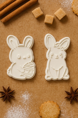 Tavşan Kurabiye Kalıbı Seti 2 Li - Hayvan Figürlü Şekilli Kurabiye Fondan Ve Hamur Kalıbı Beyaz