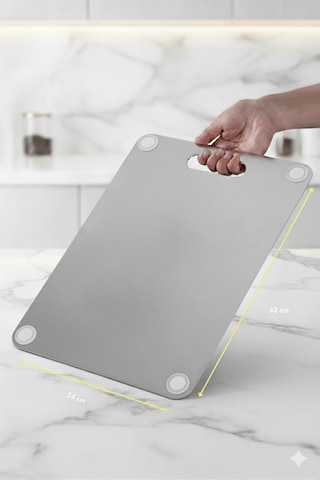 Kapris Paslanmaz Çelik Antibakteriyel Kesme Tahtası 32x24 Cm Gri