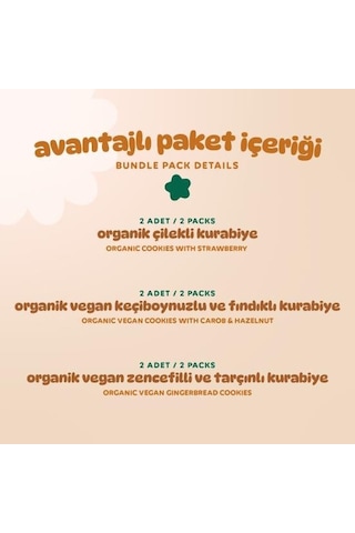 Organik Vegan Zencefilli Keçiboynuzlu Ve Çilekli Tatlı Kurabiyeler Atıştırmalık Paketi - 6 Adet 3 Çeşit 320 G
