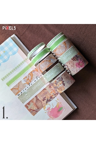 Vintage Washi Tape Bant Baskılı Yapışkanlı Maskeleme Kağıdı 45f Desenli Bant 10'lu - Turuncu Eski Yazı 1