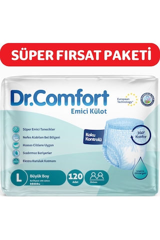 Dr. Comfort Emici Külot Hasta Bezi L Büyük Beden 4 x 30'lu 120 Adet