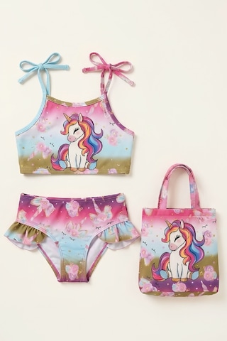 Modanino Kız Çocuk Çantalı 3'lü Mayo Takımı Çanta+mayo+bikini 3-10 Yaş 12649n Turkuaz