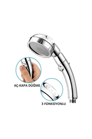 Gerçek Su Tasarruflu 3 Fonksiyonlu Banyo Duş Başlığı Gri