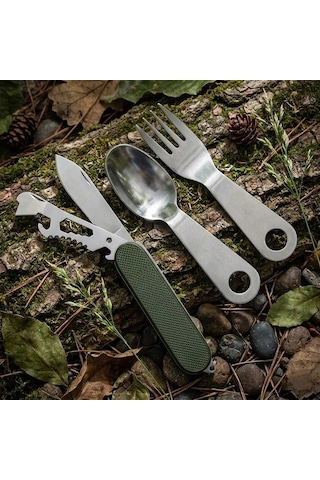 Knivox Çok Amaçlı Çakı Ve Çatal Kaşık Seti Haki