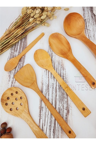 Ahşap Tahta Mutfak Kaşık Seti 7 Parça Kayın, Şimşir Ağacı 7-1
